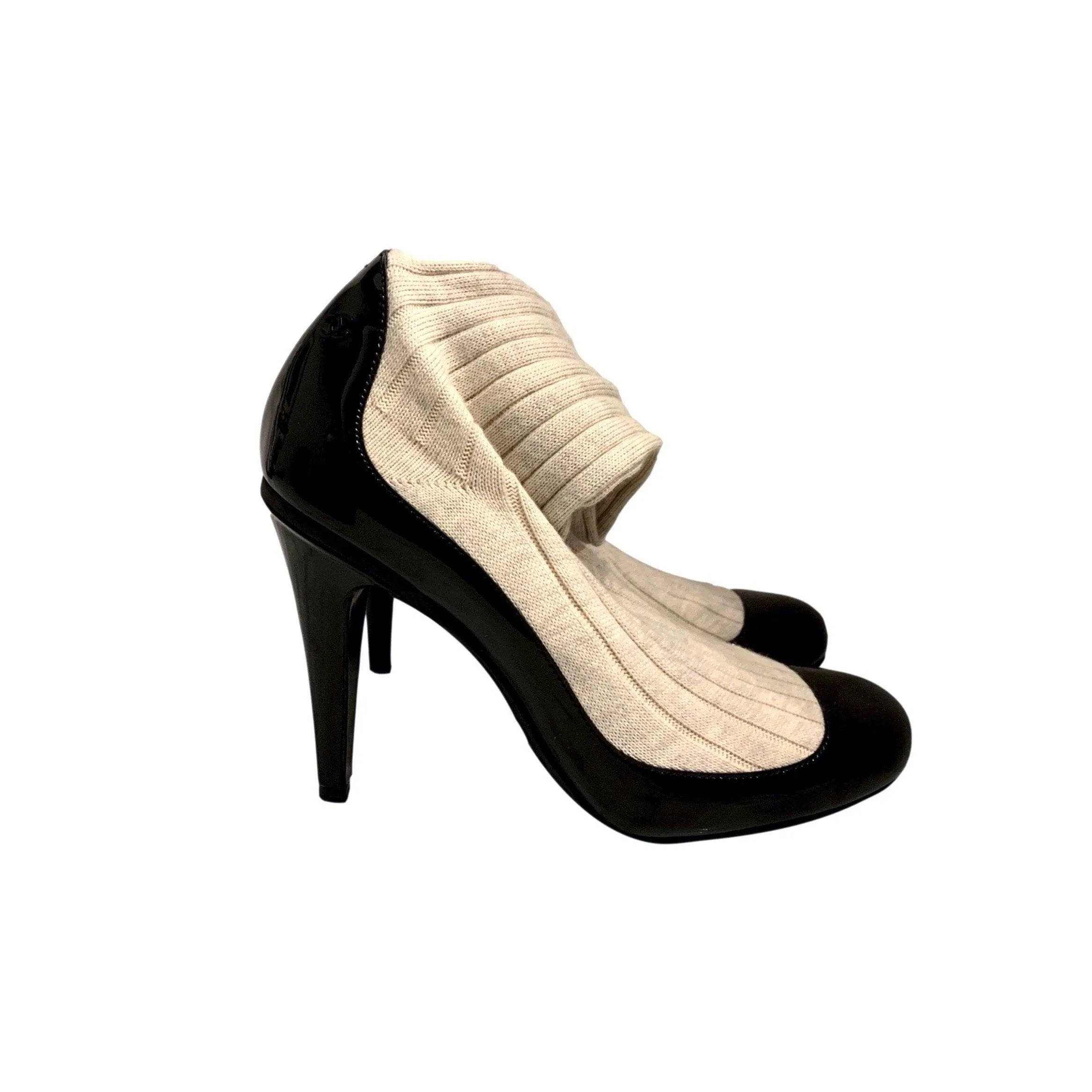 Chanel Black Patent Sock Bootie Heels