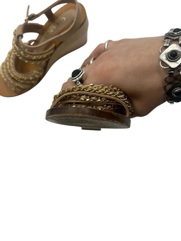 Chanel CC Lambskin Multi Chain Wedge Sandals Women's size 36 = US 6