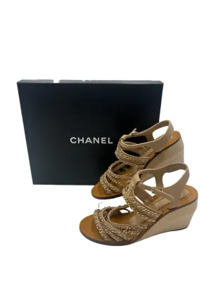 Chanel CC Lambskin Multi Chain Wedge Sandals Women's size 36 = US 6