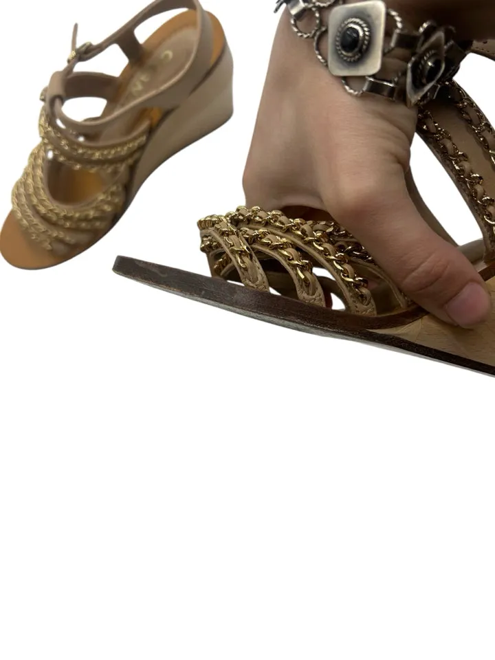 Chanel CC Lambskin Multi Chain Wedge Sandals Women's size 36 = US 6