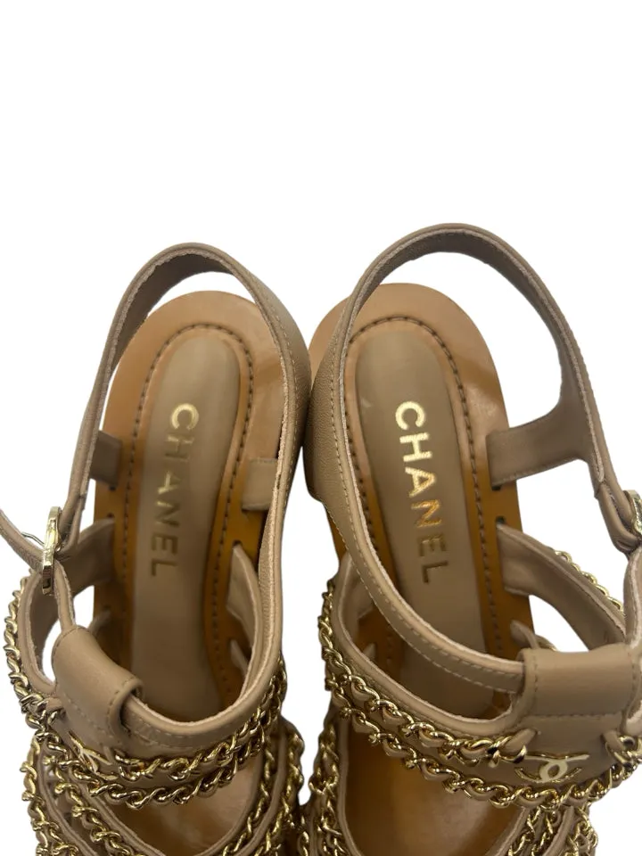 Chanel CC Lambskin Multi Chain Wedge Sandals Women's size 36 = US 6