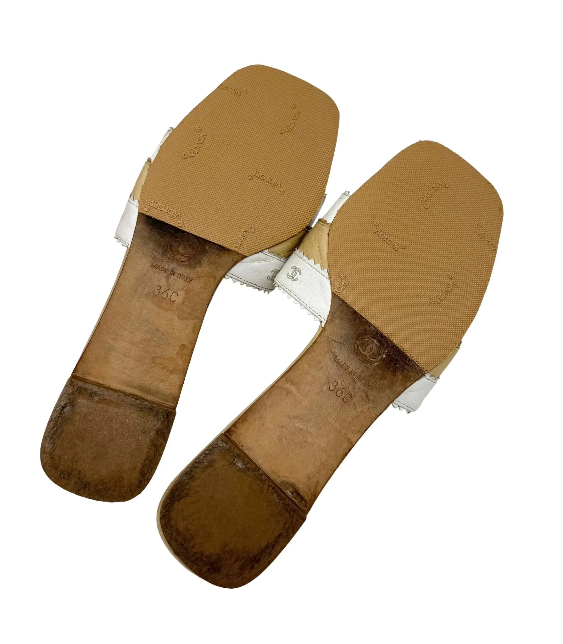 Chanel Cream   Tan Leather Logo Sandals