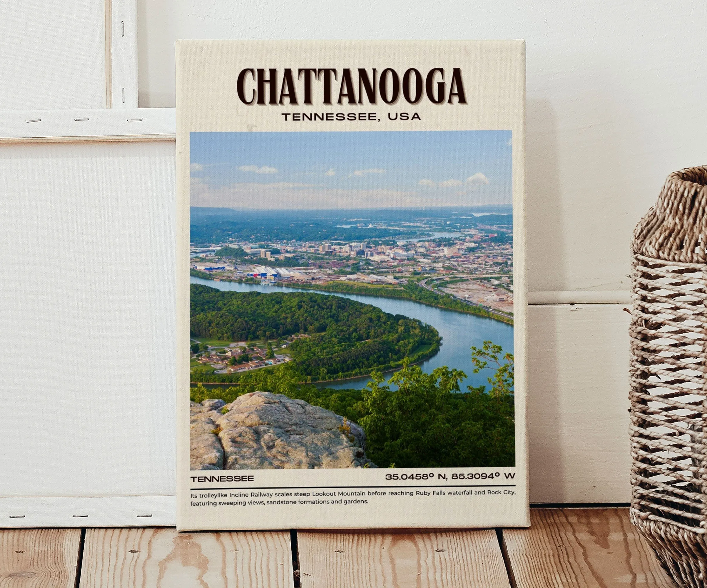 Chattanooga Vintage Wall Art, Tennessee, USA