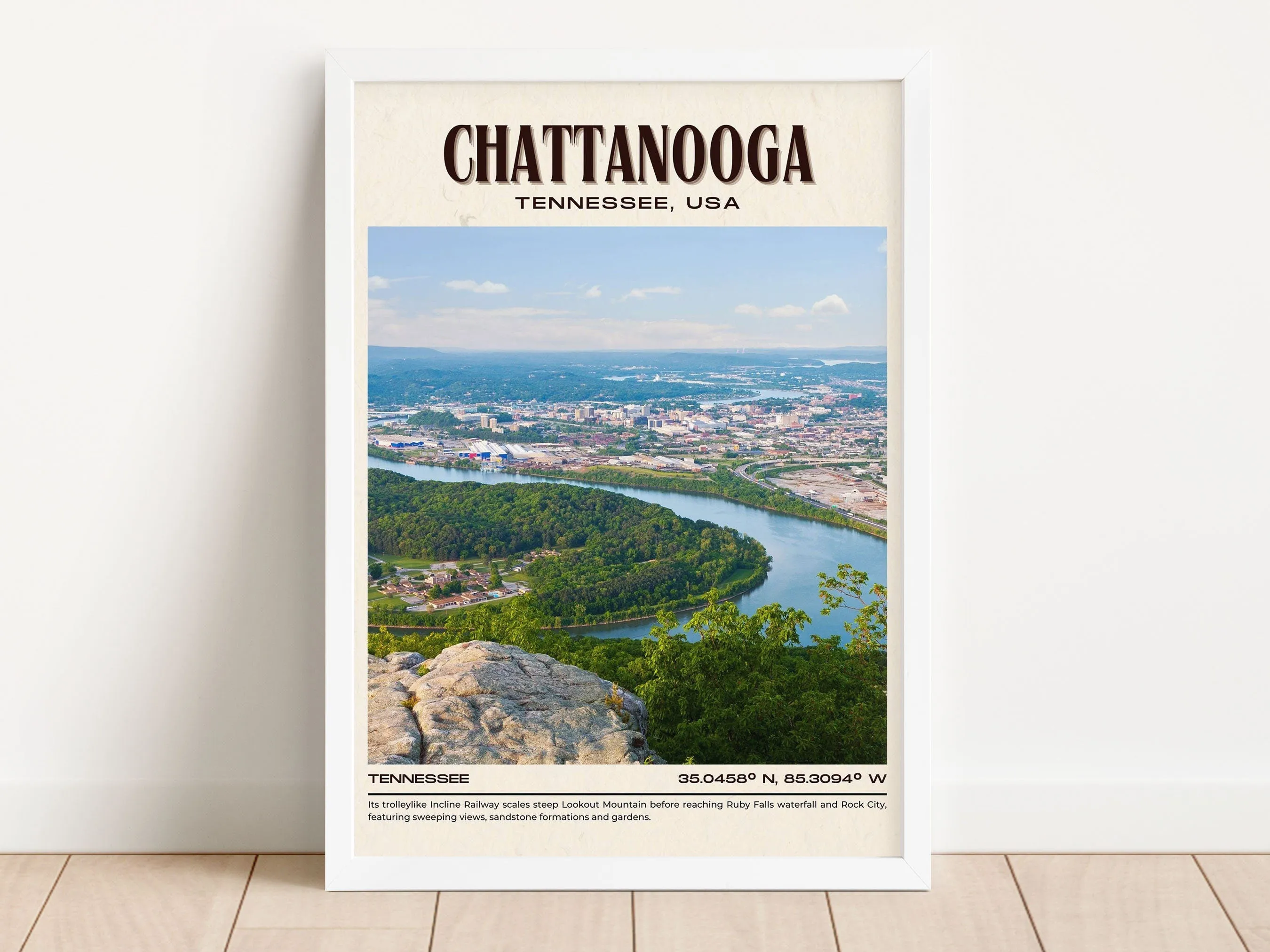 Chattanooga Vintage Wall Art, Tennessee, USA