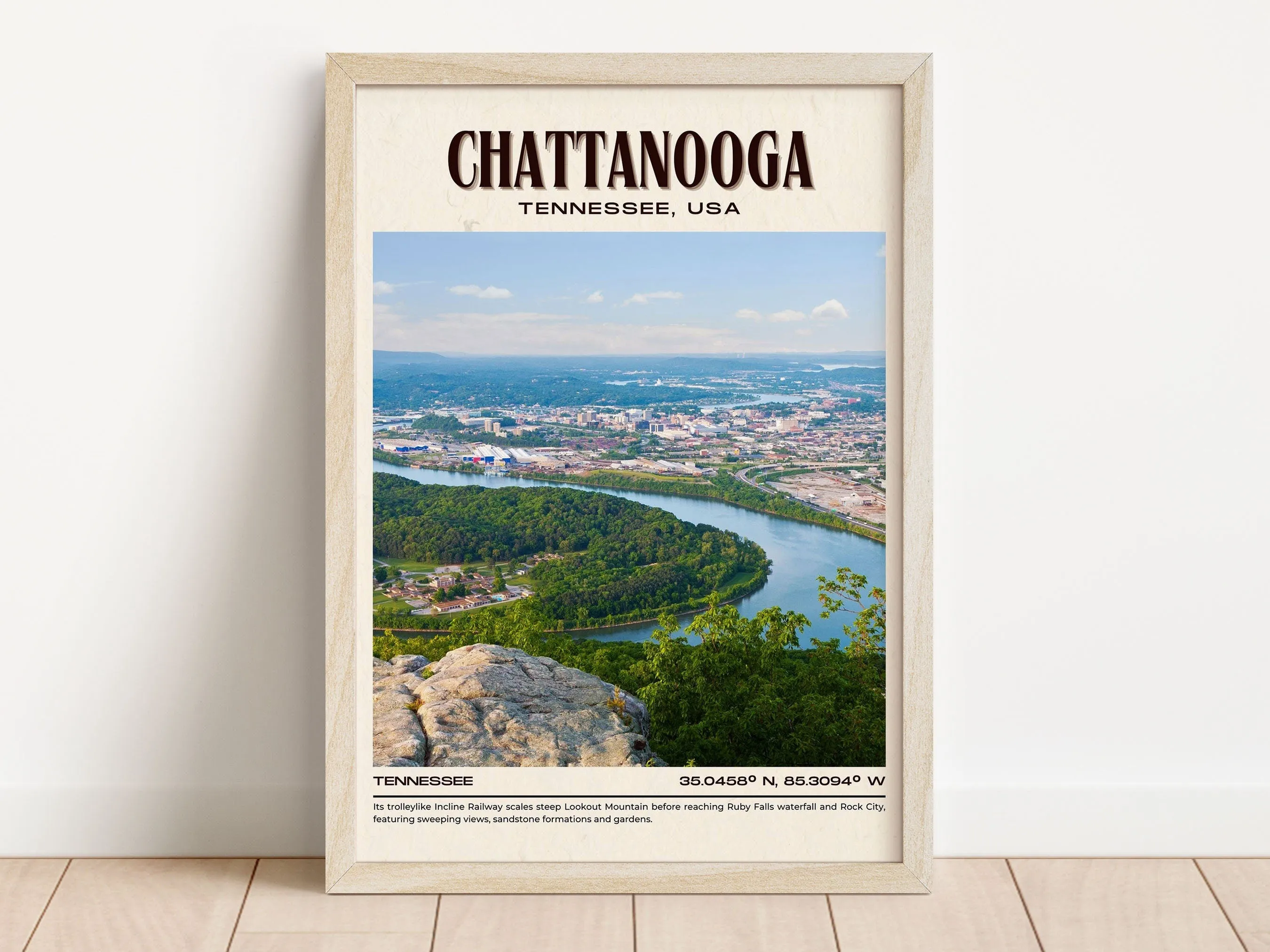 Chattanooga Vintage Wall Art, Tennessee, USA