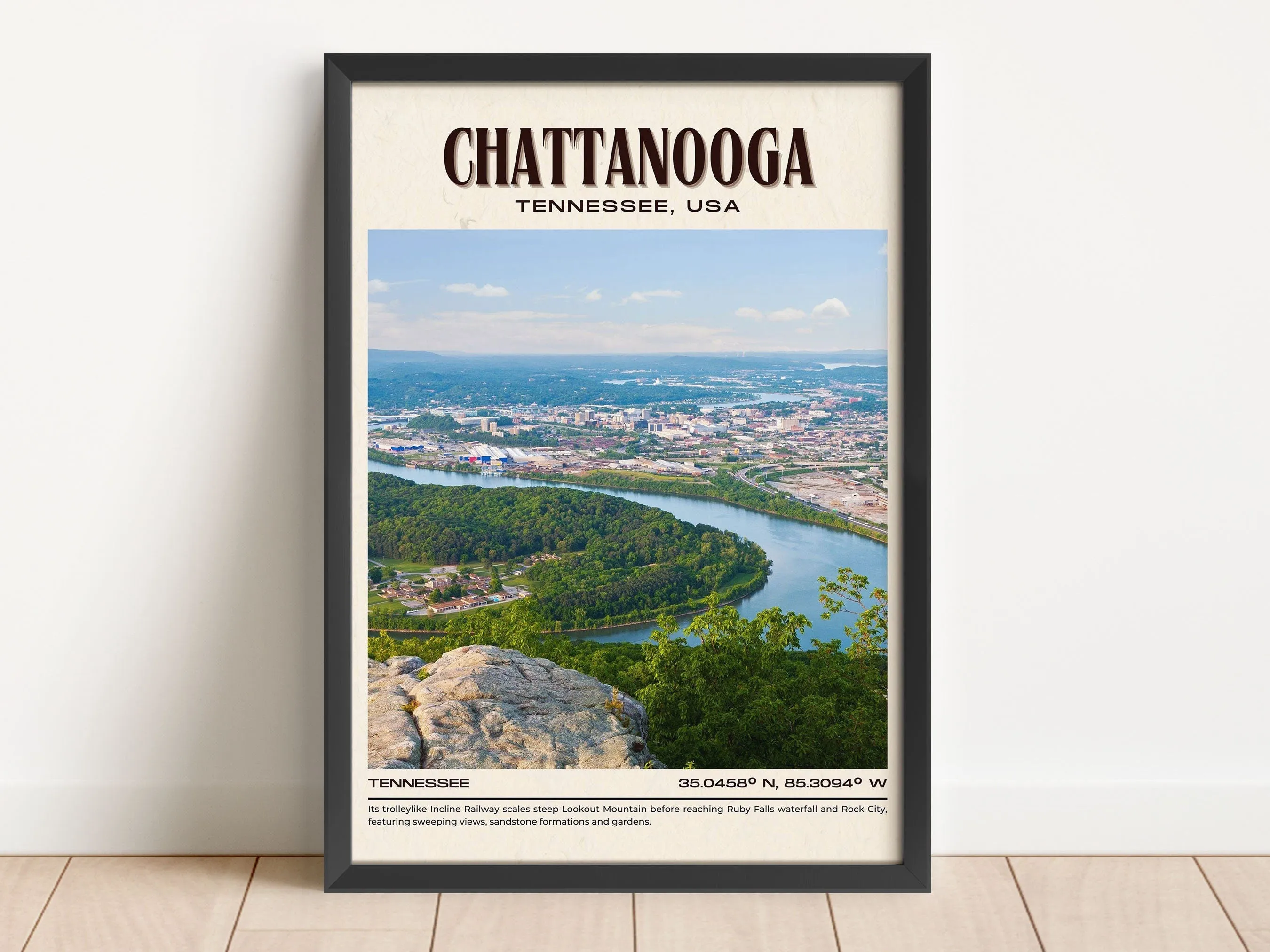 Chattanooga Vintage Wall Art, Tennessee, USA