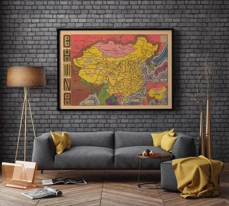 China Map Poster| Vintage Map China Wall Print