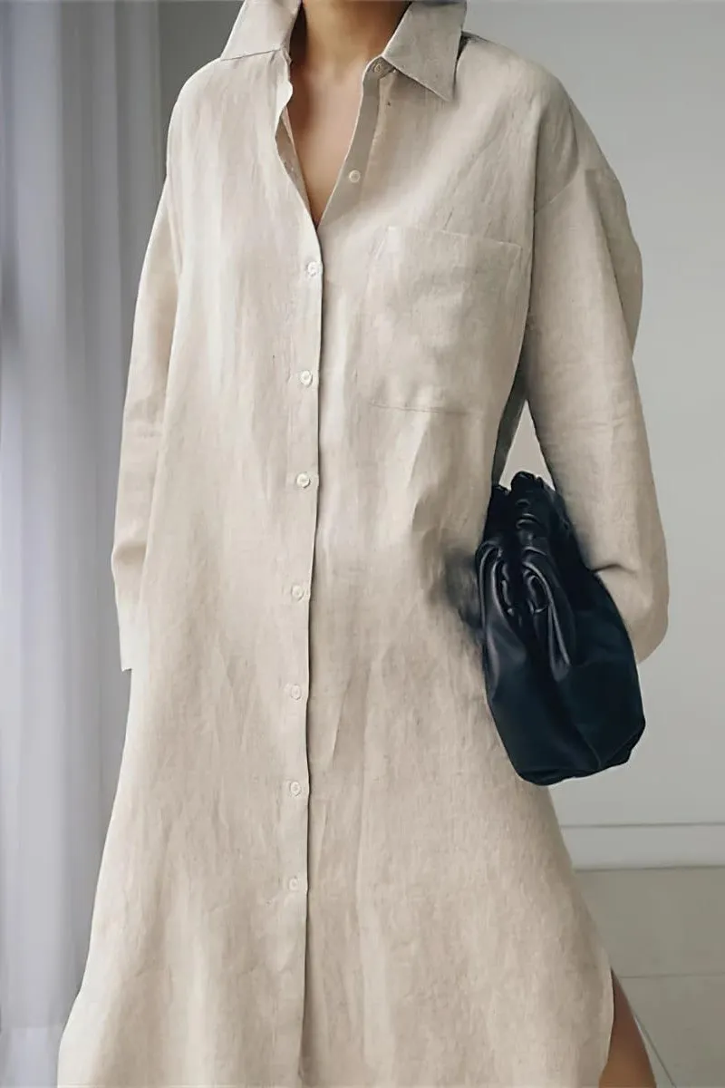 Chouyatou Women's Spring Button Down Cotton Shirt Dress Summer Flowy Side Slit Maxi Shift Dress