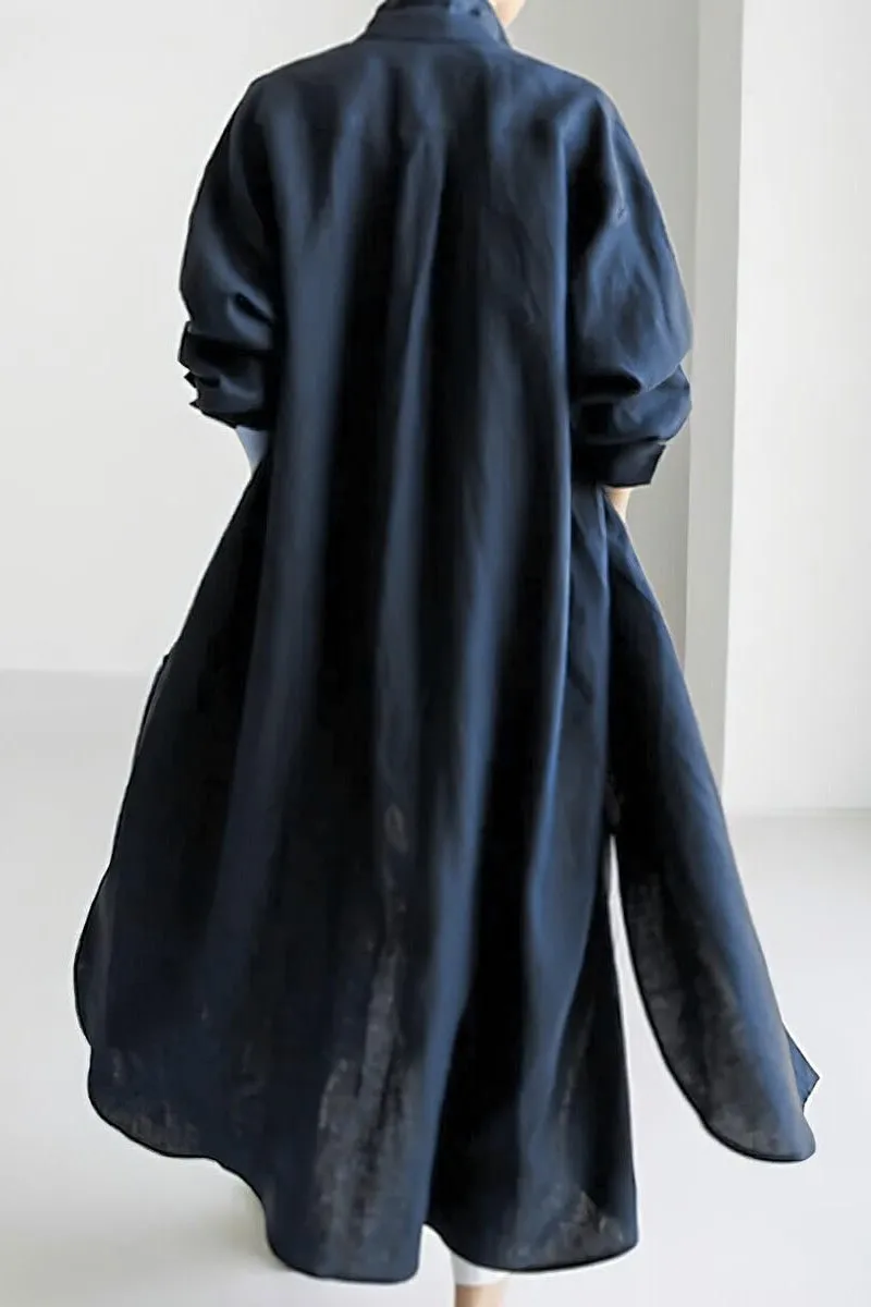 Chouyatou Women's Spring Button Down Cotton Shirt Dress Summer Flowy Side Slit Maxi Shift Dress
