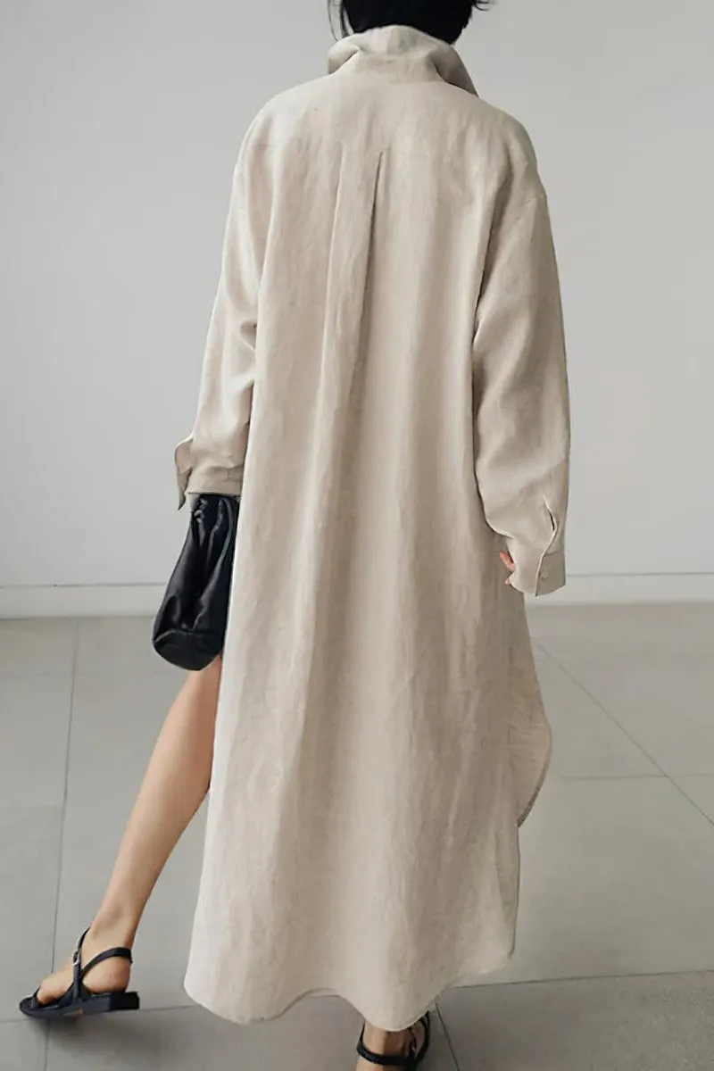 Chouyatou Women's Spring Button Down Cotton Shirt Dress Summer Flowy Side Slit Maxi Shift Dress