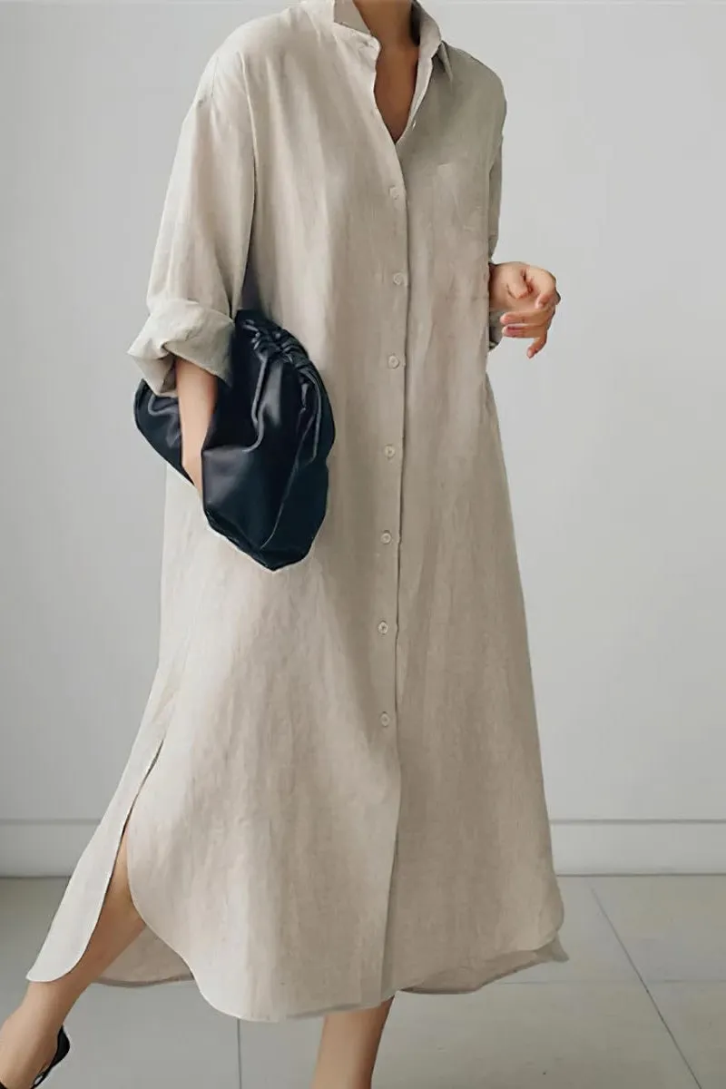 Chouyatou Women's Spring Button Down Cotton Shirt Dress Summer Flowy Side Slit Maxi Shift Dress