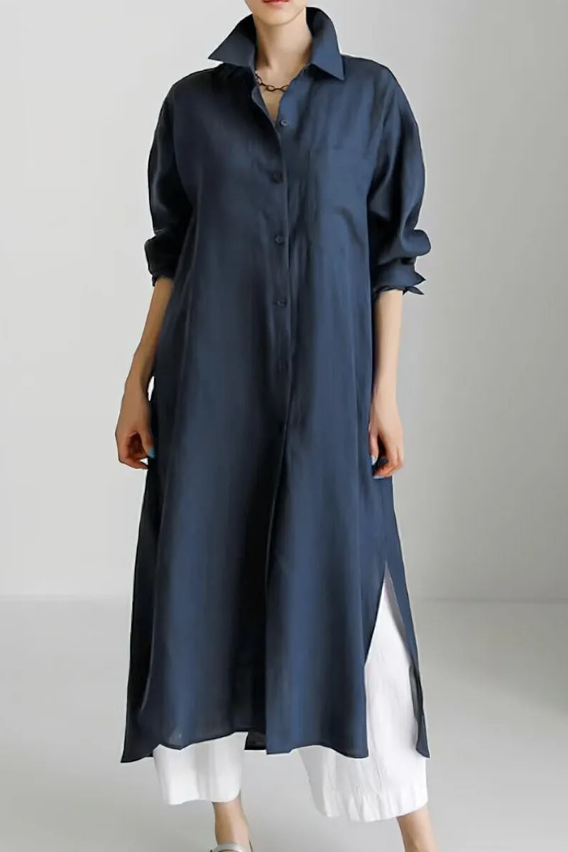 Chouyatou Women's Spring Button Down Cotton Shirt Dress Summer Flowy Side Slit Maxi Shift Dress