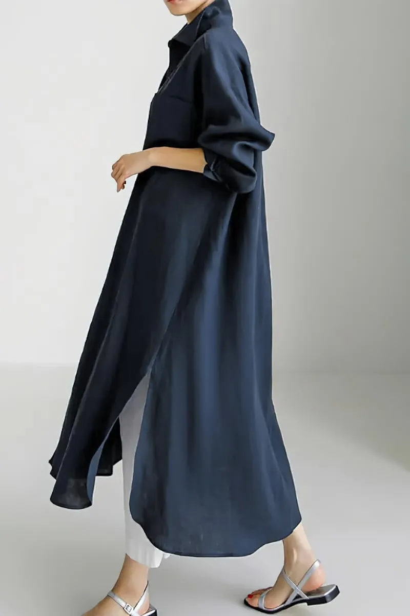 Chouyatou Women's Spring Button Down Cotton Shirt Dress Summer Flowy Side Slit Maxi Shift Dress