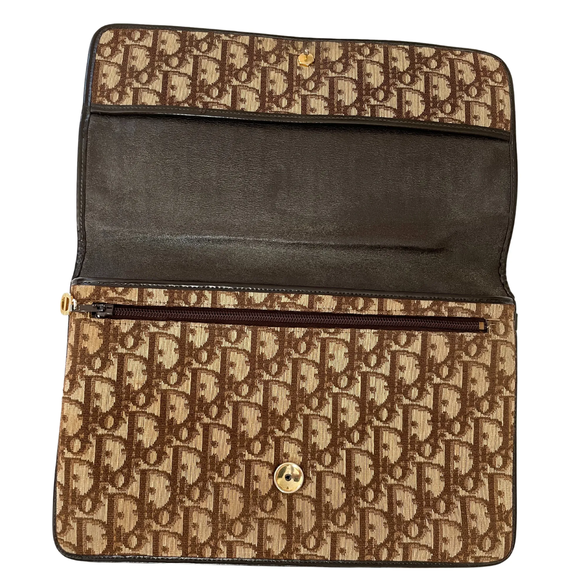 Christian Dior Brown Vintage Diorissimo Flap Clutch