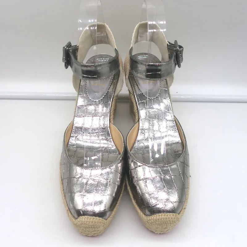 Christian Louboutin Amelina Wedge Sandals Silver Croc-Print Leather Size 38 NEW