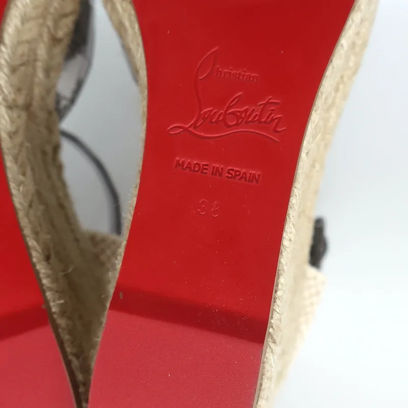 Christian Louboutin Amelina Wedge Sandals Silver Croc-Print Leather Size 38 NEW