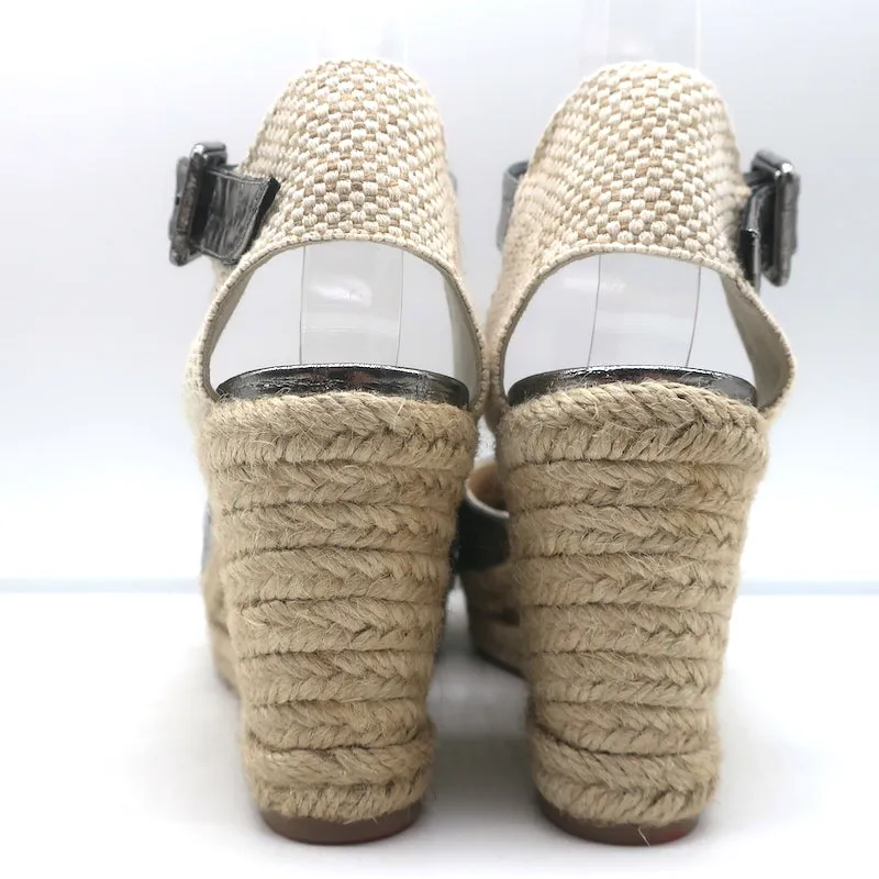 Christian Louboutin Amelina Wedge Sandals Silver Croc-Print Leather Size 38 NEW