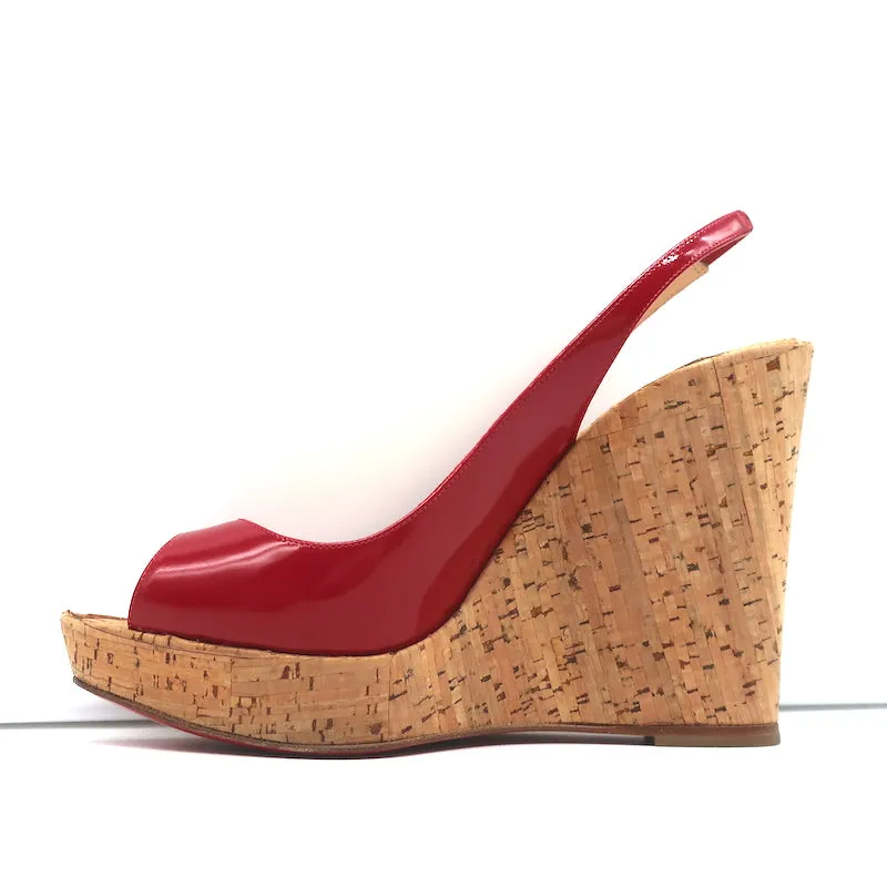 Christian Louboutin Jean Paul 120 Cork Wedge Sandals Red Patent Leather Size 38