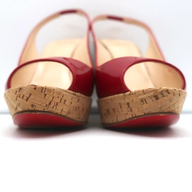 Christian Louboutin Jean Paul 120 Cork Wedge Sandals Red Patent Leather Size 38