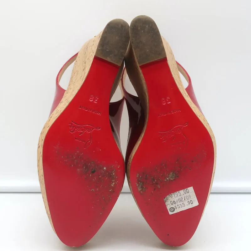 Christian Louboutin Jean Paul 120 Cork Wedge Sandals Red Patent Leather Size 38