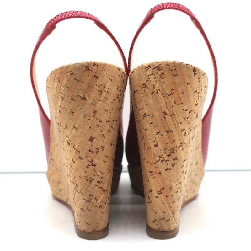 Christian Louboutin Jean Paul 120 Cork Wedge Sandals Red Patent Leather Size 38