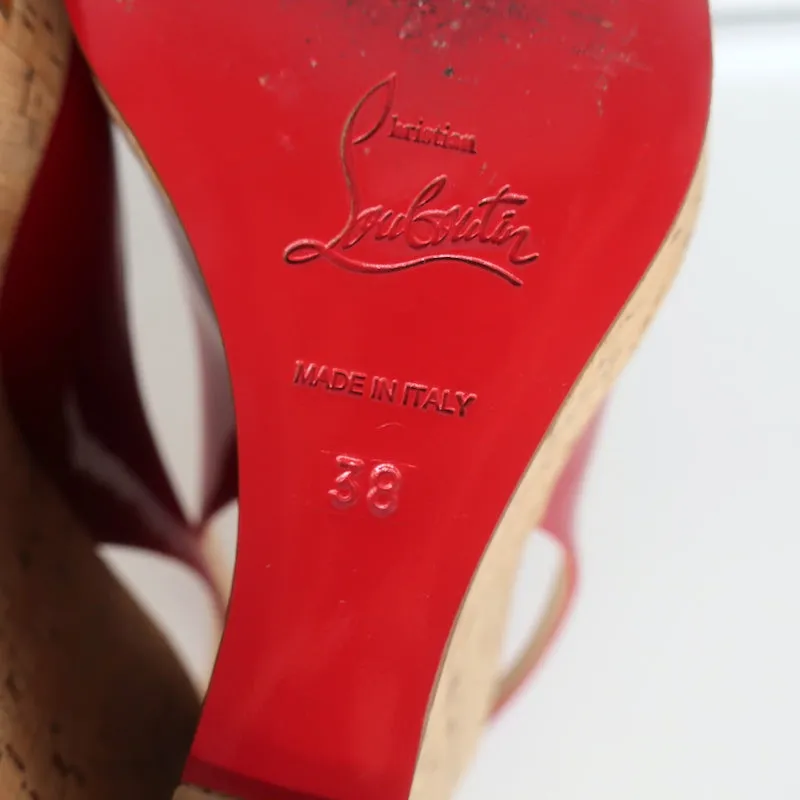 Christian Louboutin Jean Paul 120 Cork Wedge Sandals Red Patent Leather Size 38