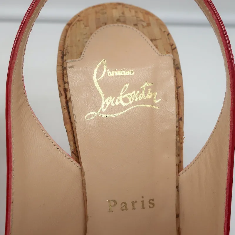 Christian Louboutin Jean Paul 120 Cork Wedge Sandals Red Patent Leather Size 38