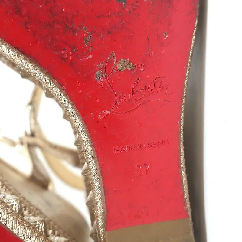 Christian Louboutin Pyradiams 110 Studded Cork Wedge Sandals Silver Size 37