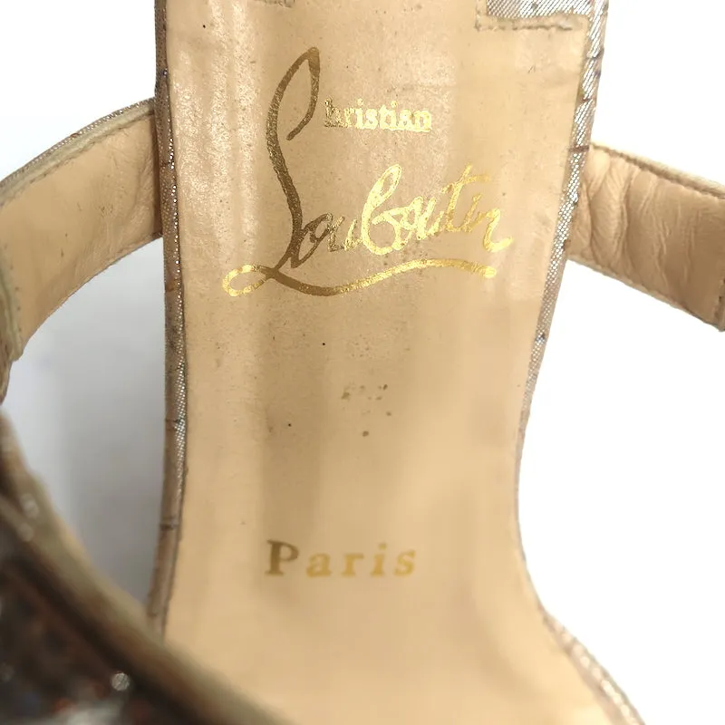 Christian Louboutin Pyradiams 110 Studded Cork Wedge Sandals Silver Size 37