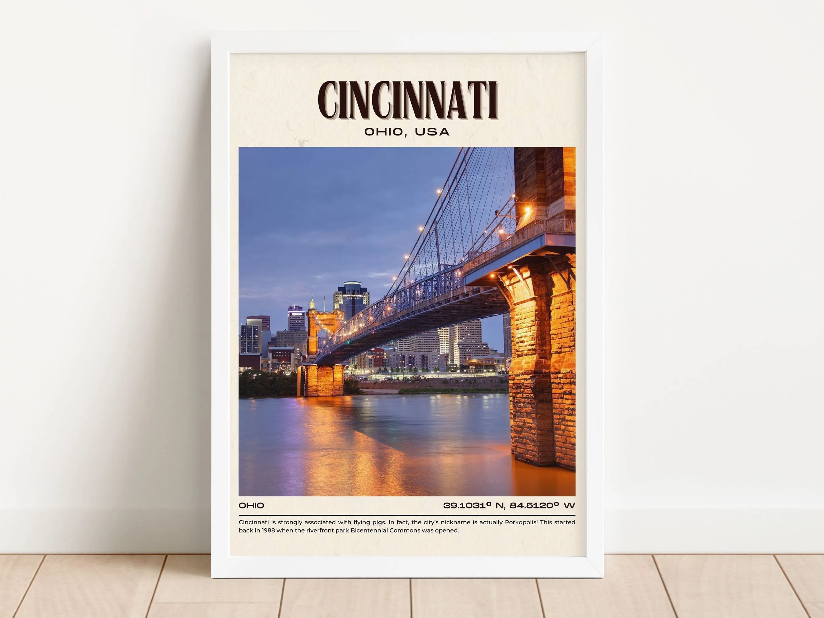 Cincinnati Vintage Wall Art, Ohio, USA