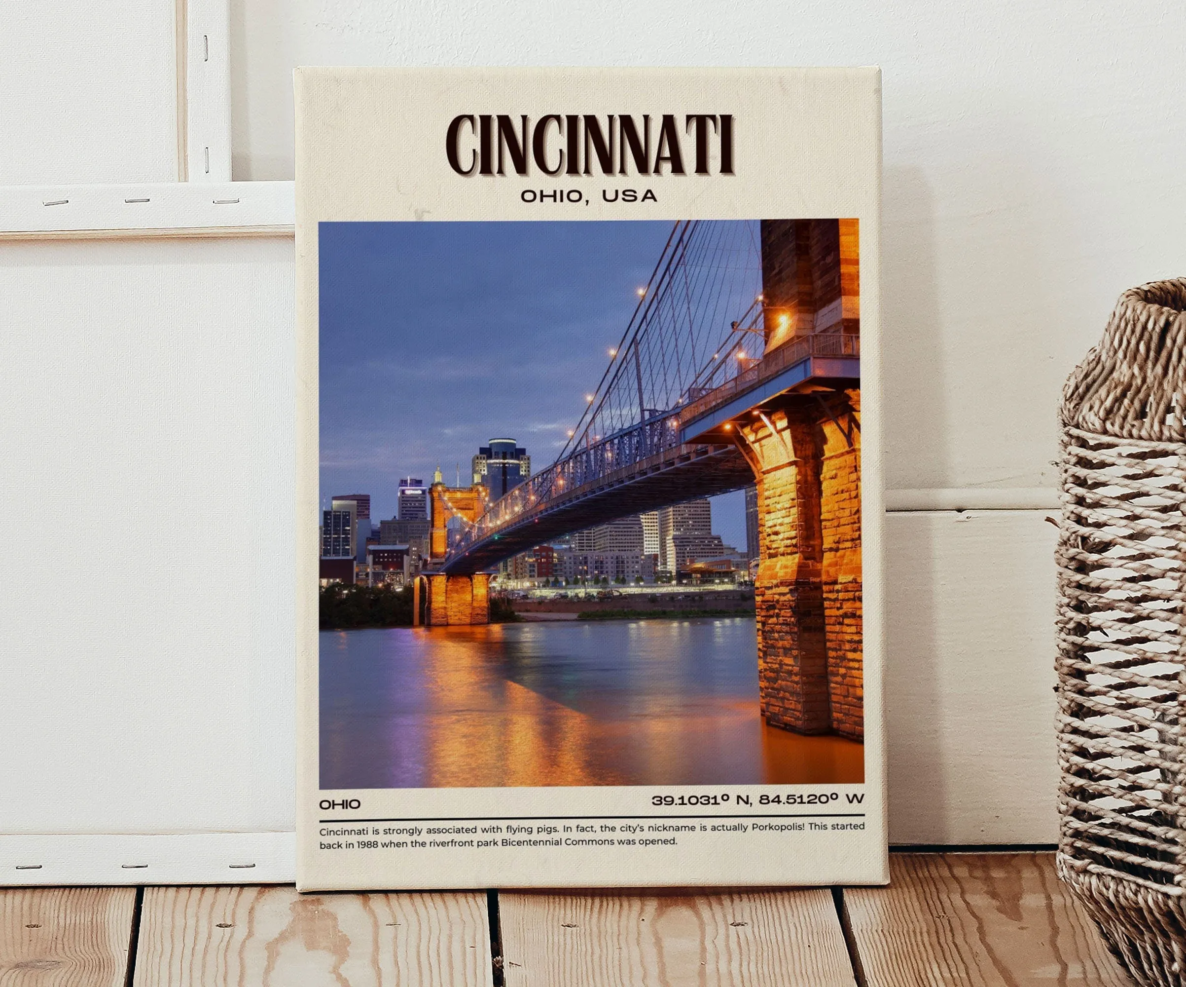 Cincinnati Vintage Wall Art, Ohio, USA