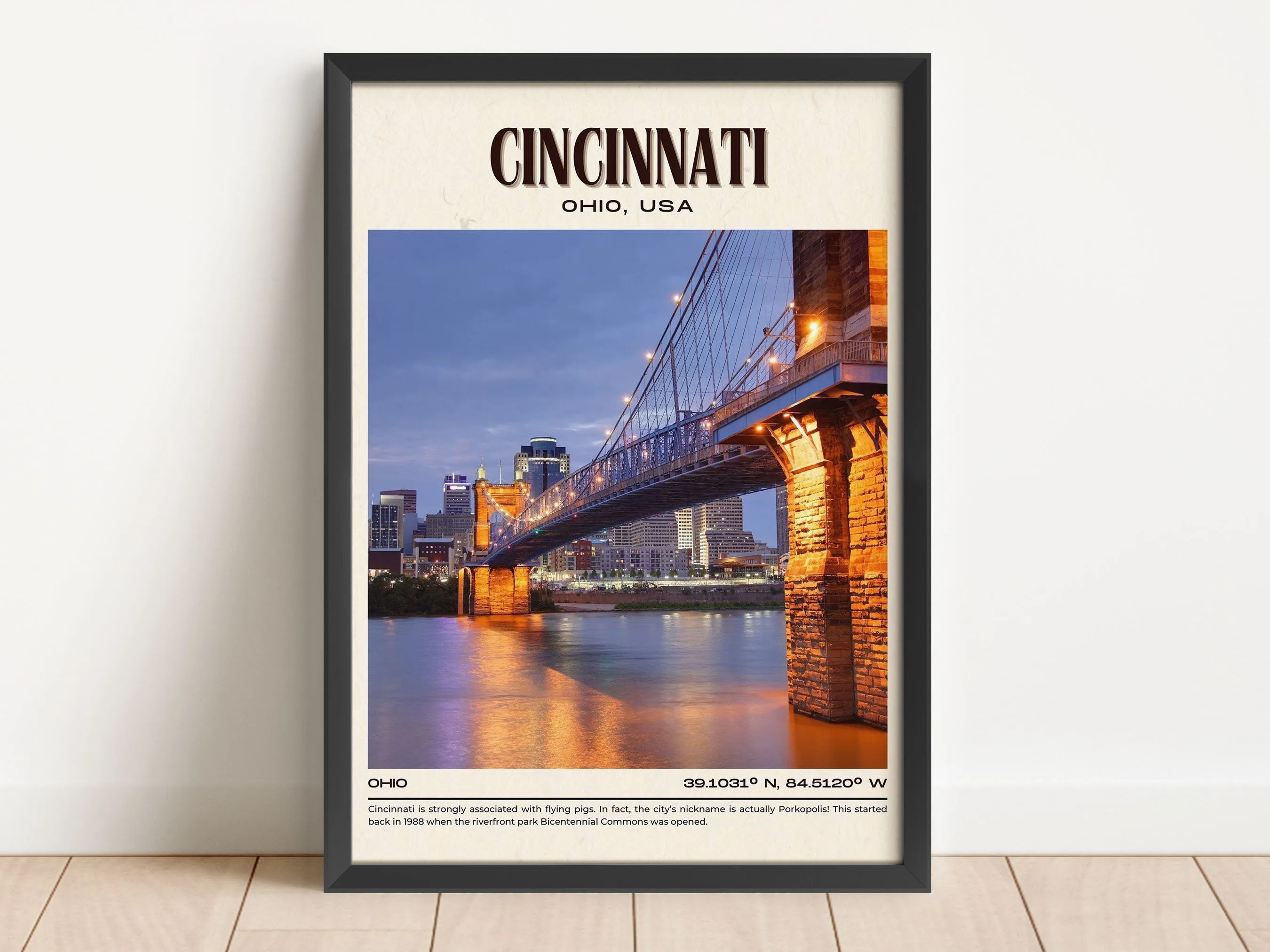 Cincinnati Vintage Wall Art, Ohio, USA