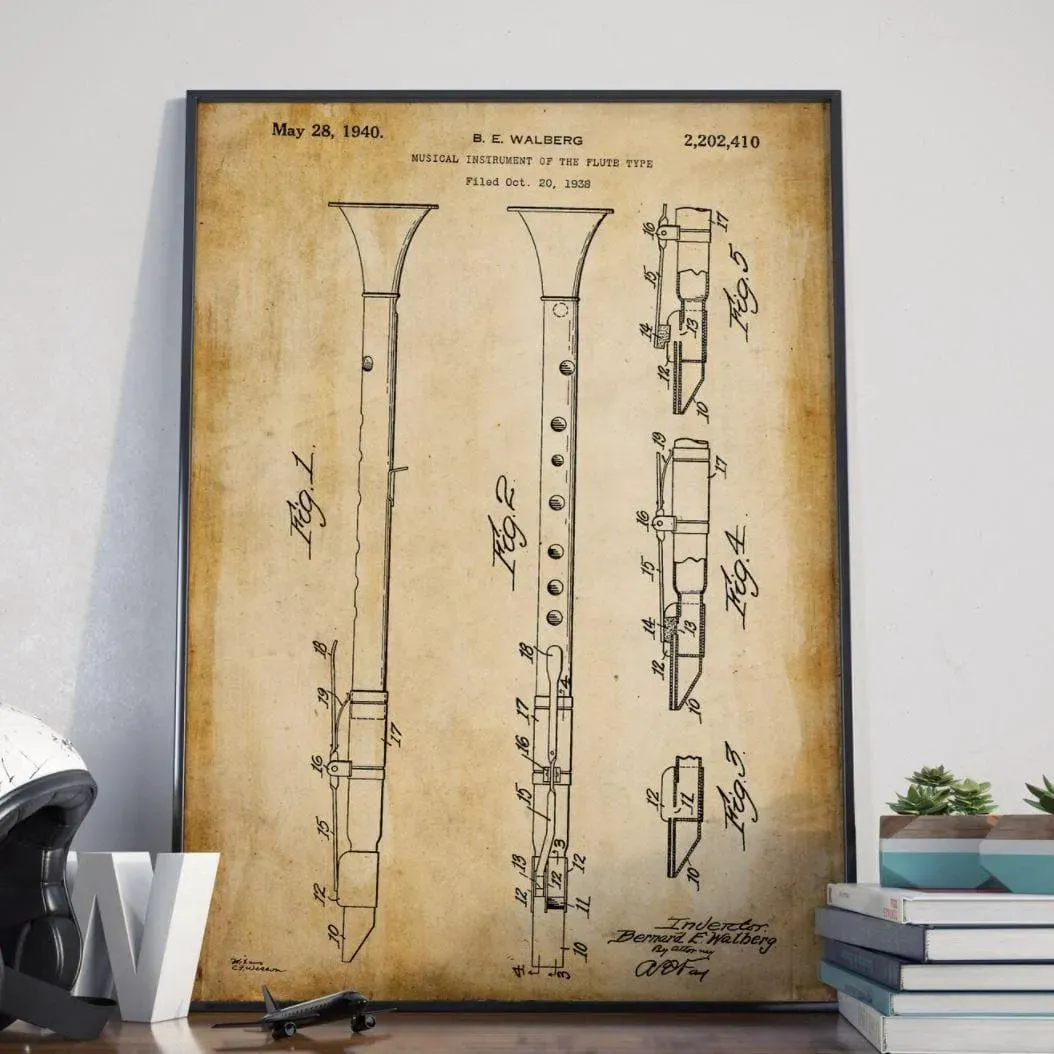 Clarinet Vintage Patent Poster Print
