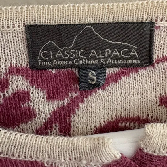 Classic Alpaca Cardigan in Purple and Tan Paisley Print Size Small 100% Alapaca