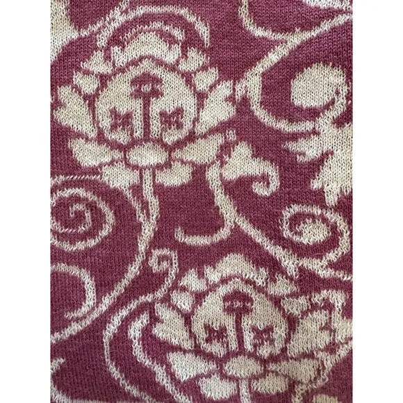 Classic Alpaca Cardigan in Purple and Tan Paisley Print Size Small 100% Alapaca