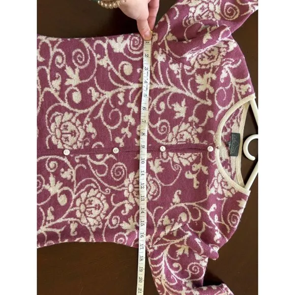 Classic Alpaca Cardigan in Purple and Tan Paisley Print Size Small 100% Alapaca