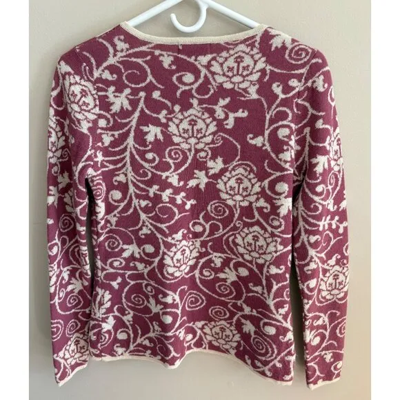 Classic Alpaca Cardigan in Purple and Tan Paisley Print Size Small 100% Alapaca