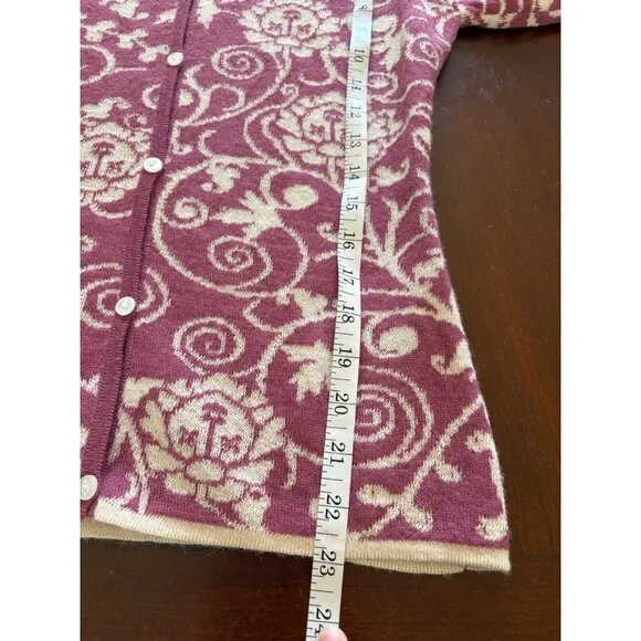 Classic Alpaca Cardigan in Purple and Tan Paisley Print Size Small 100% Alapaca
