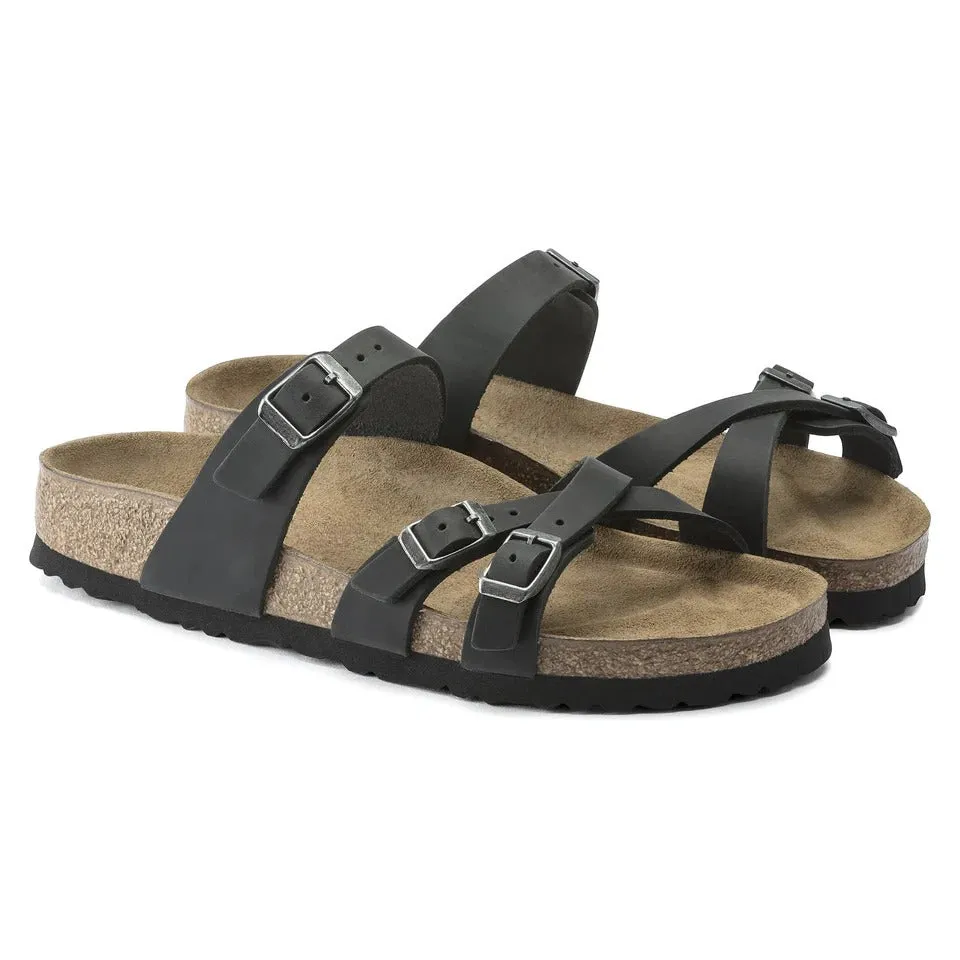 Classic Black Leather Three Strip Ease Comfort Slippers - Slippers