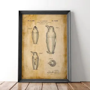 Cocktail Shaker Vintage Patent Print