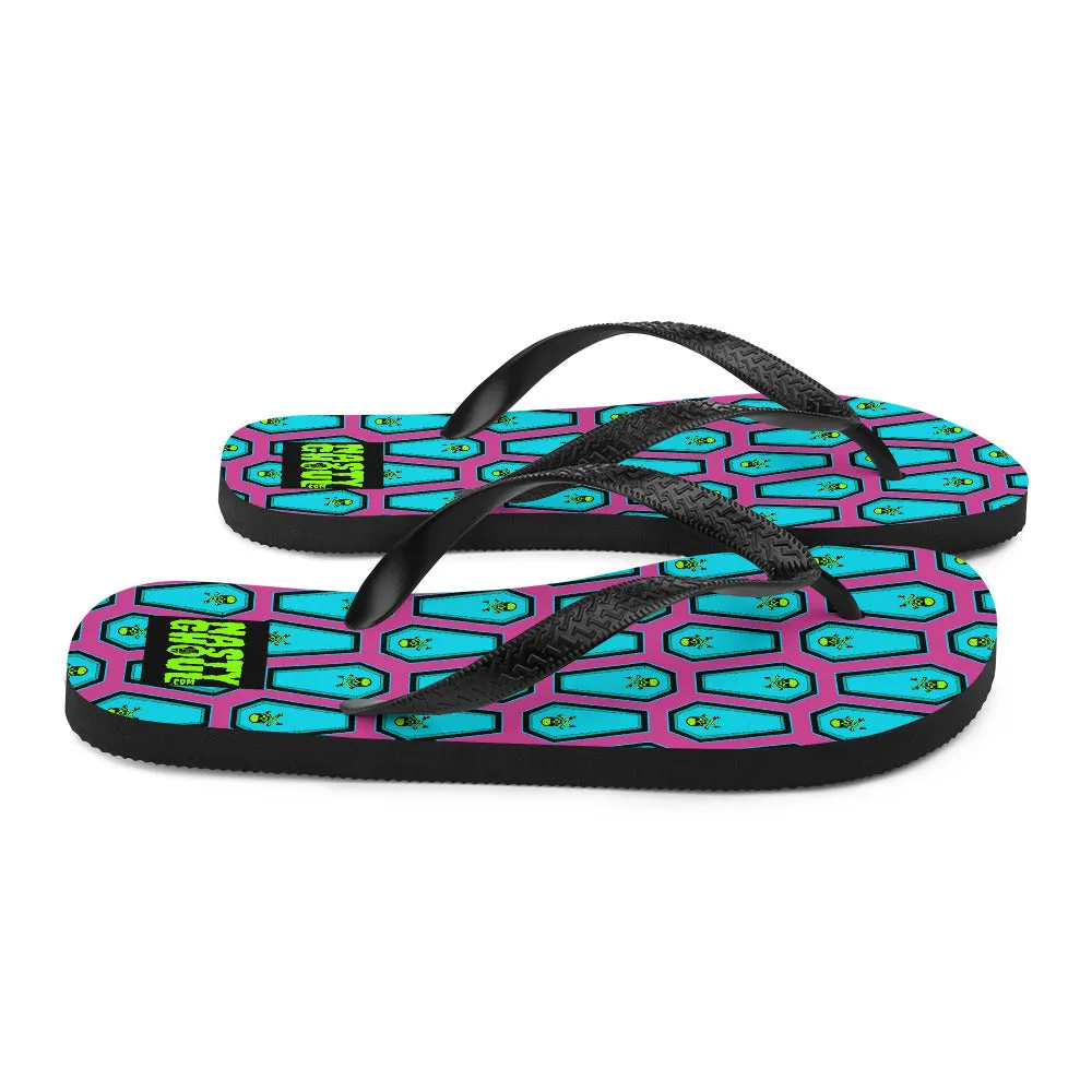 Coffin and Skull Flip-Flops All Over Print / Pink & Teal