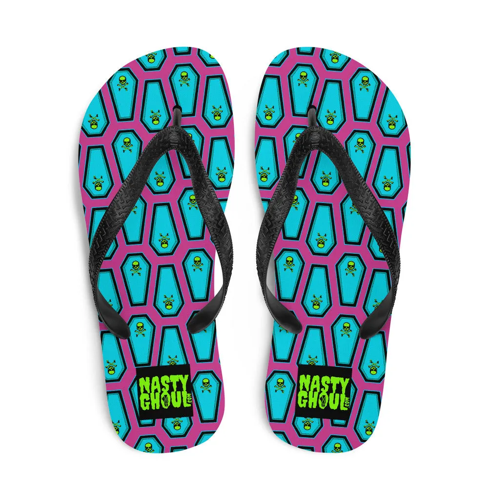 Coffin and Skull Flip-Flops All Over Print / Pink & Teal
