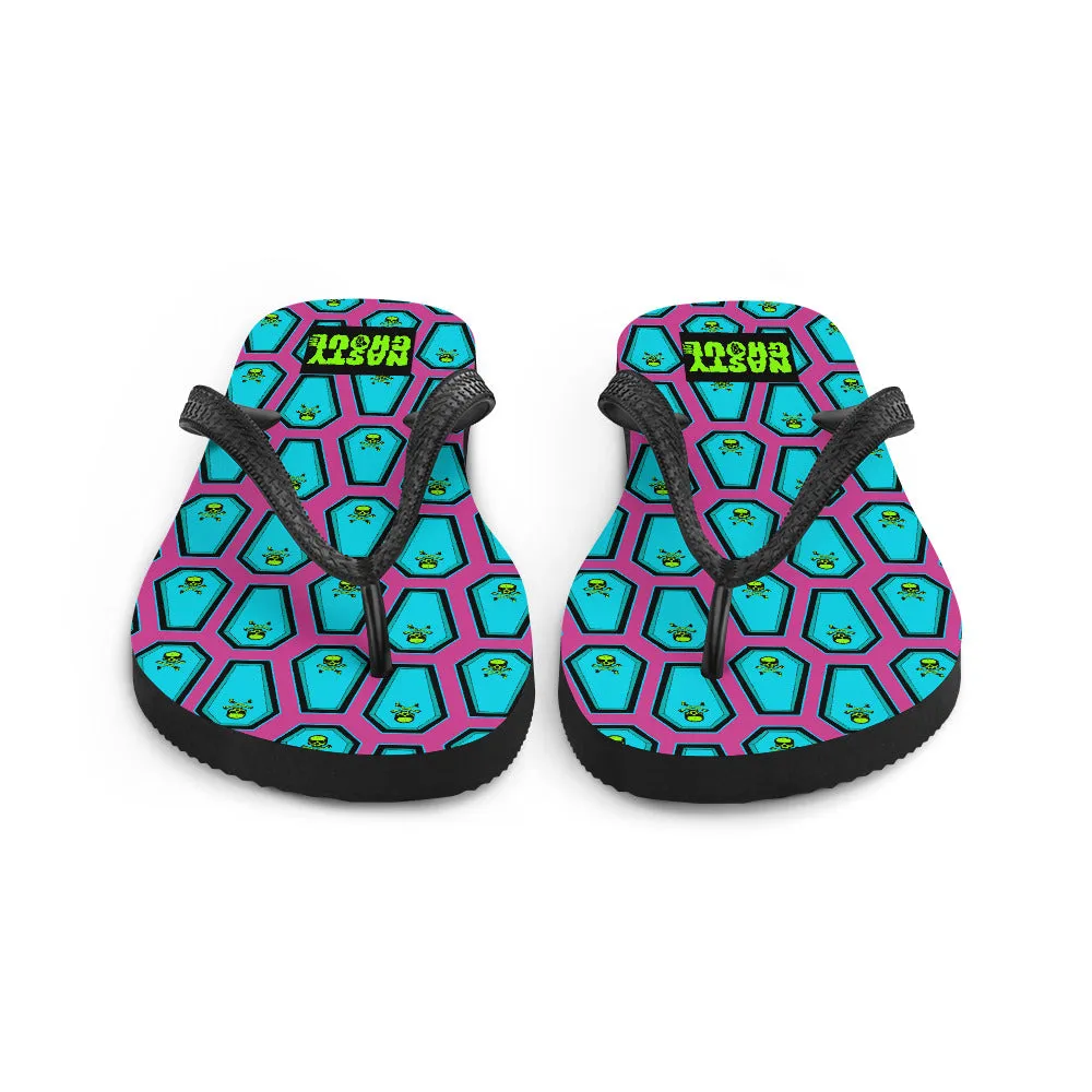 Coffin and Skull Flip-Flops All Over Print / Pink & Teal