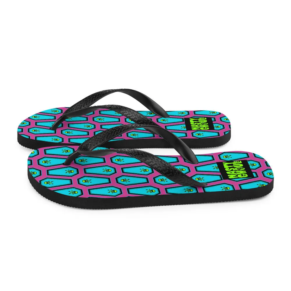 Coffin and Skull Flip-Flops All Over Print / Pink & Teal