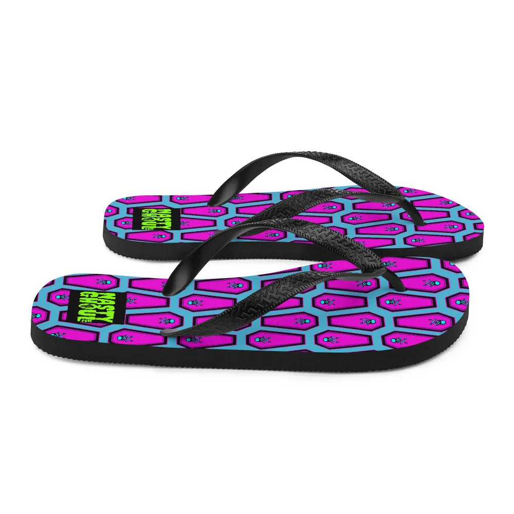 Coffin and Skull Flip-Flops All Over Print / Teal & Hot Pink