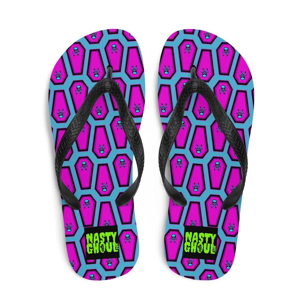 Coffin and Skull Flip-Flops All Over Print / Teal & Hot Pink