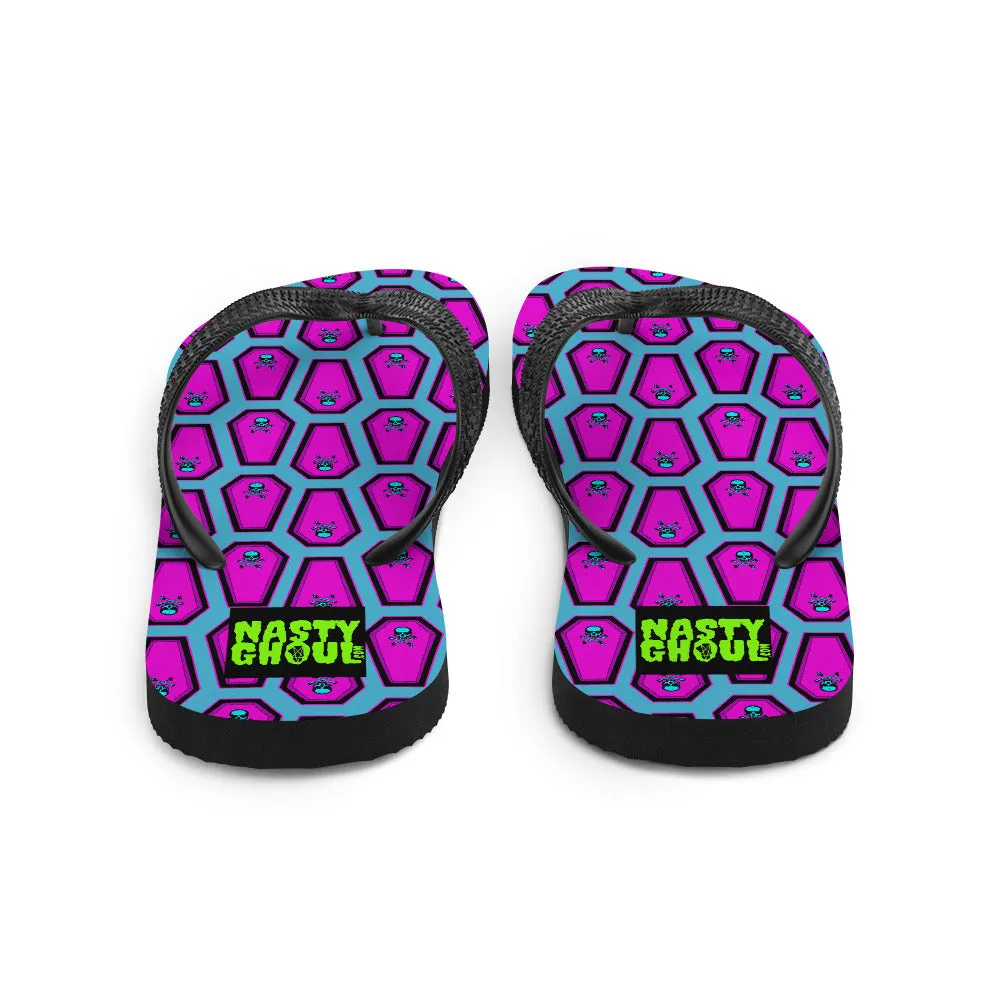Coffin and Skull Flip-Flops All Over Print / Teal & Hot Pink