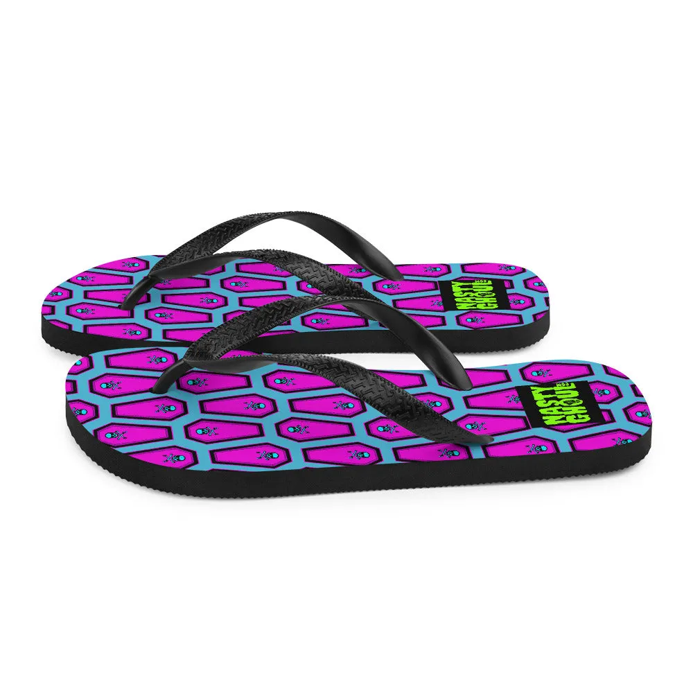 Coffin and Skull Flip-Flops All Over Print / Teal & Hot Pink