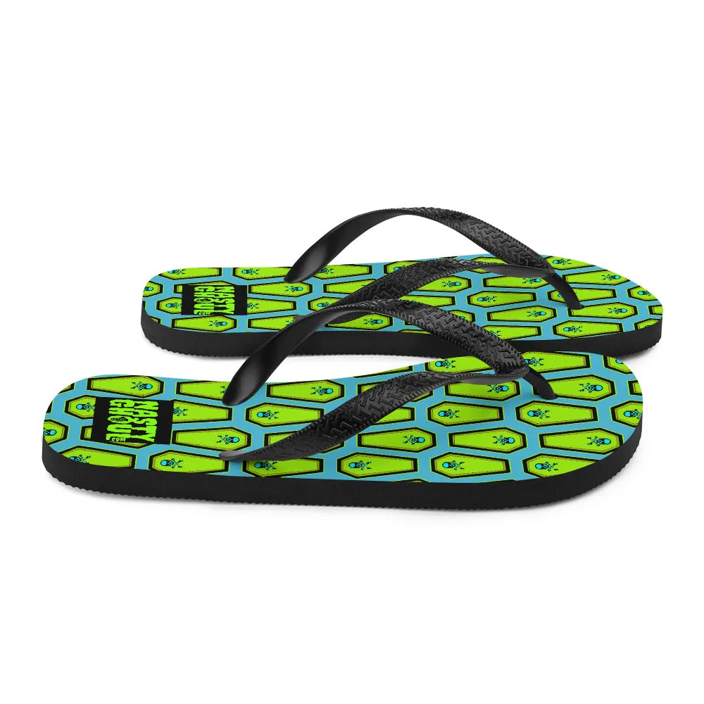 Coffin and Skull Flip-Flops All Over Print / Teal & Neon Green