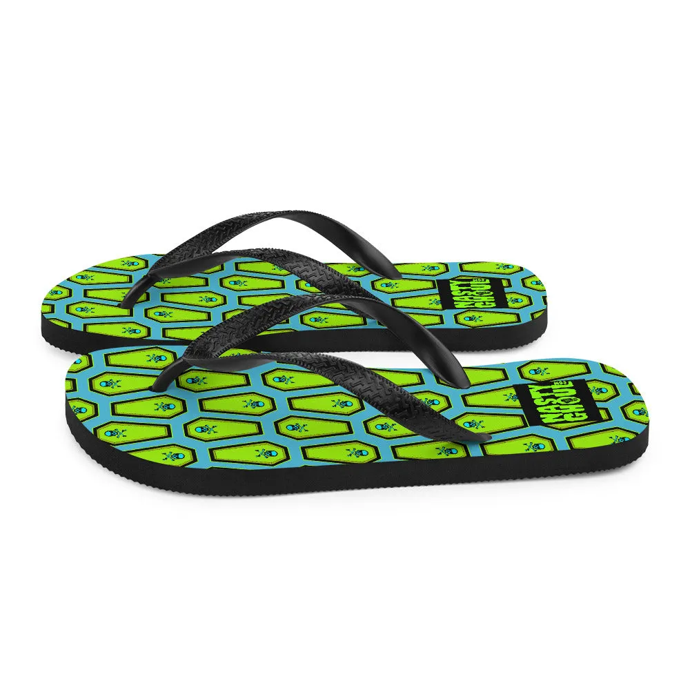 Coffin and Skull Flip-Flops All Over Print / Teal & Neon Green